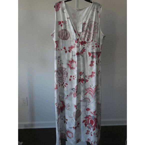 Women's Light Gray & Red Floral V-Neck Maxi Dress 2XL #2034-A3 - Picture 2 of 8